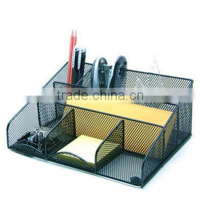 6 divided compartment metal mesh desk accessories organizer