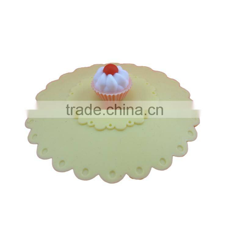 Food grade silicone rubber Anti-dust Airtight Seal Silicone Drink Cup Lids with Cake shape
