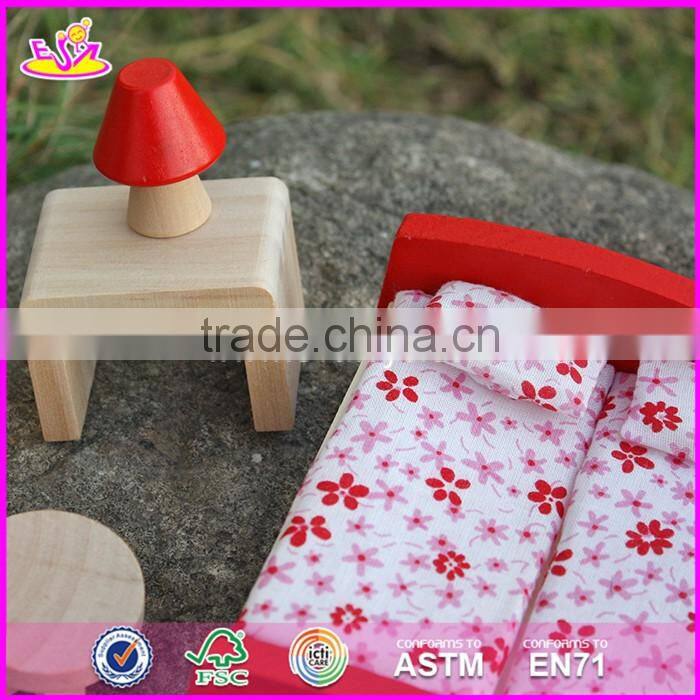 2017 New design children toys red wooden dolls house furniture W06B053
