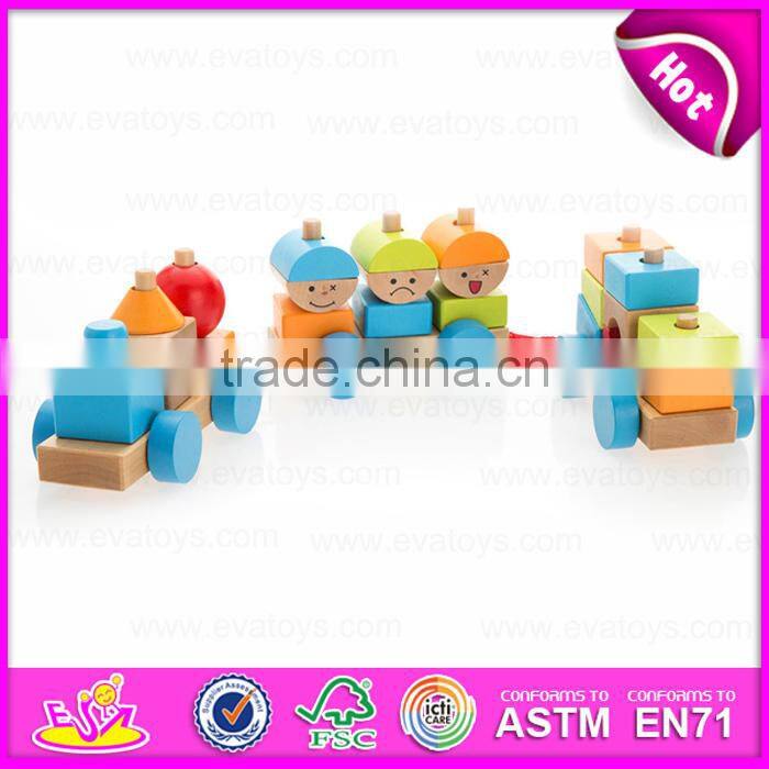 2015 Pull Shape Blocks Train Toy,Educational Pull Cart Wooden Blocks Train,New design wooden blocks small train pull toy W05C020