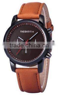 engraved logo quartz stainless steel back leather strap men's vogue business watch