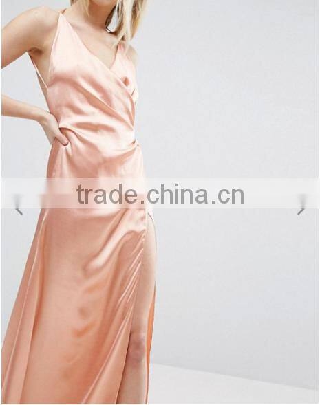 guangzhou clothing oem summer thigh split party satin maxi dress