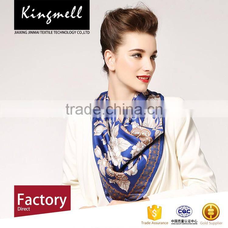 Custom-made 2017 new style blue printed twill silk scarf