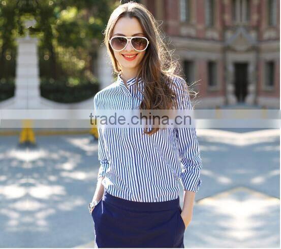 2015 Latest design high quality crop top stripe shirt for women