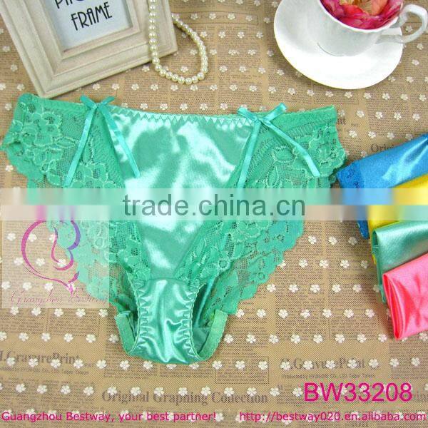 Sexy cute satin bikini panties with lace trim for young girls