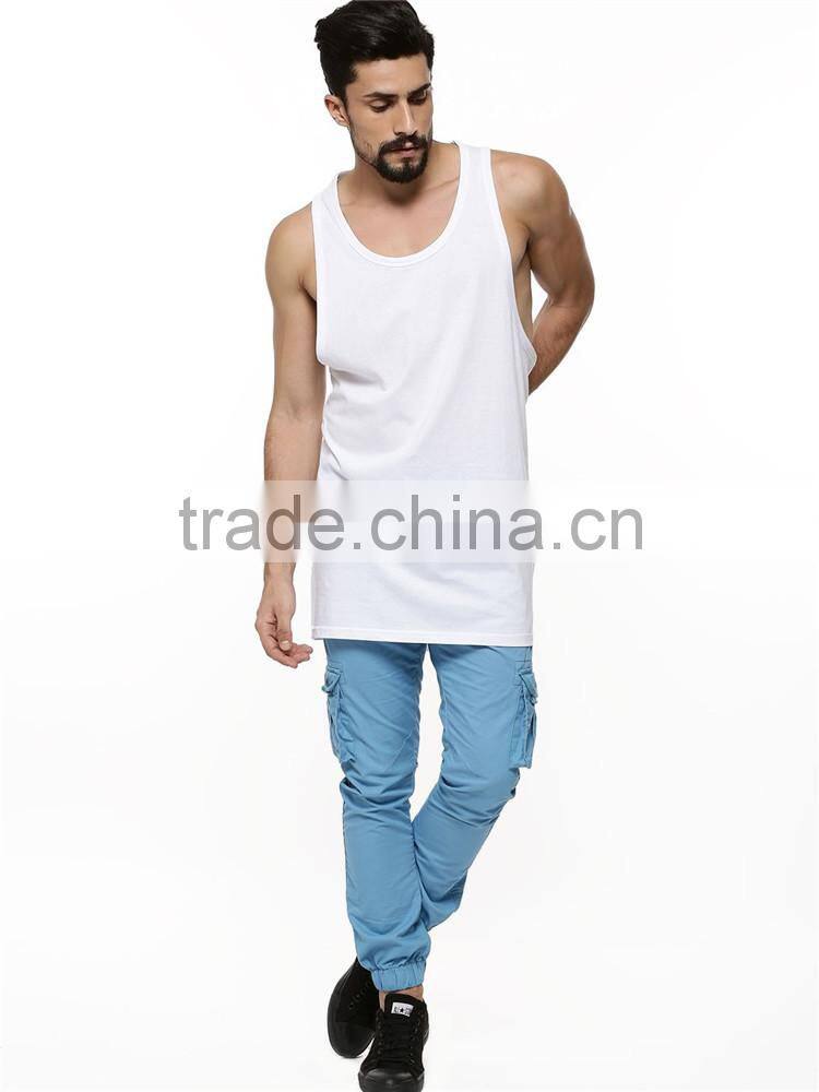 Mens summer plain white longline stringer vest wholesale