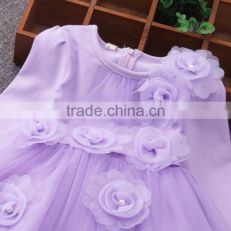 2017 New Style Winter Fall baby girls Pink Princess Flower Party dress baby dresses girls Purple long sleeves designer dresses
