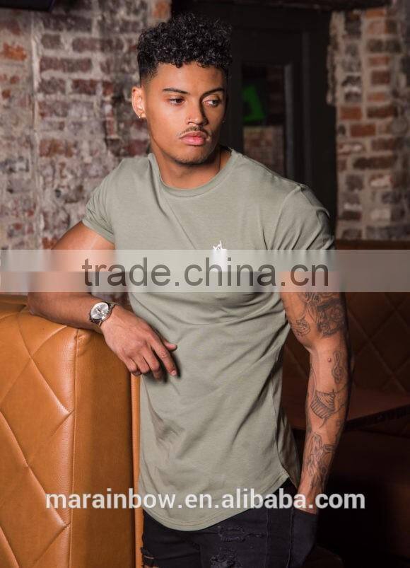 96% Cotton 4% Elastane Mens Longline Curved Hem T Shirt Gym Fitted Long Drop T Shirt Wholesale Streetwear