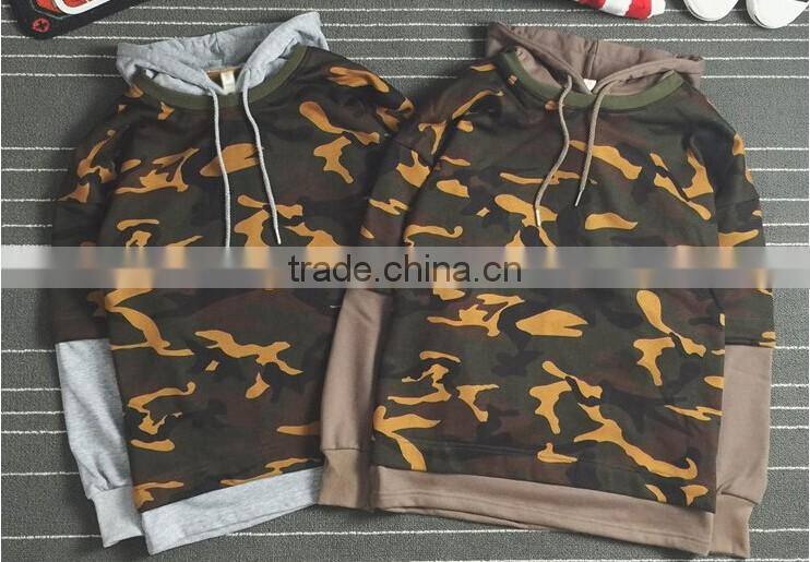 2017 Hip Hop Clothing 100% cotton Hoodie Fake Two Piece Camo T-shirt