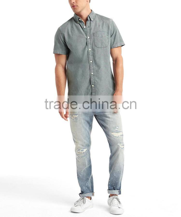 High quality wholesale casual short sleeve chambray mens dri fit shirts