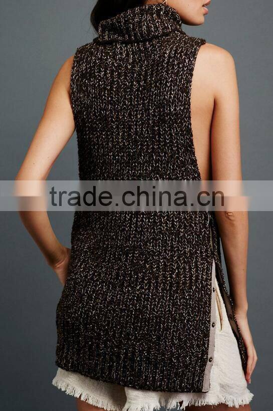 EY0868S Wholesale Women Sweaters and Pullovers Turtleneck Sleeveless Knitted Sweater Autumn Pullover Sexy Women Sweaters