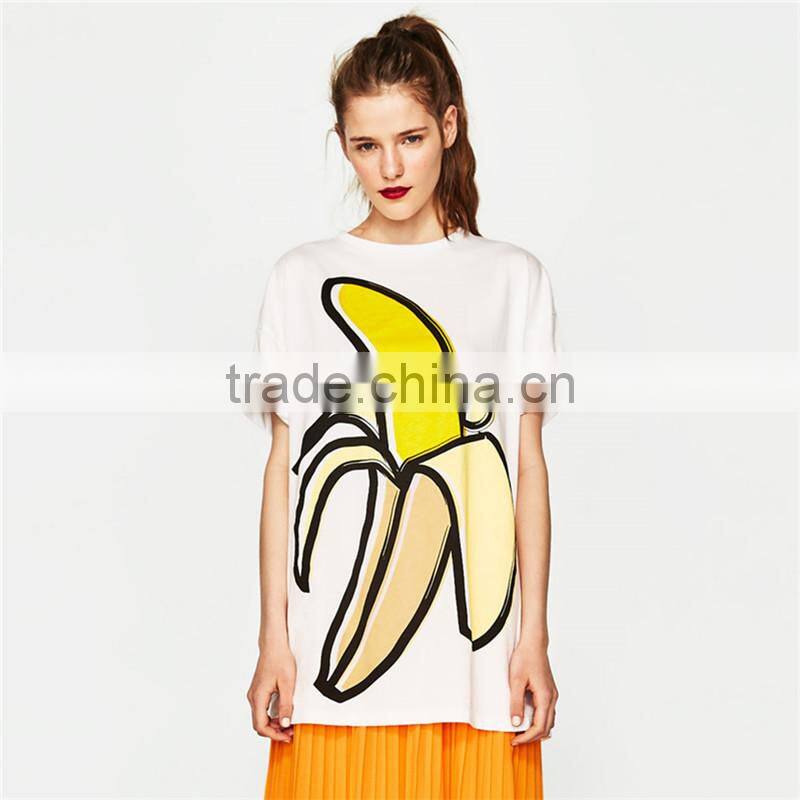 Round neck and short sleeves longline banana motif pattern blouse