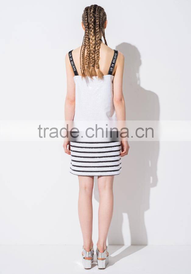 Women Sexy White Stripes Dress Bodycon Dress Mini Striped Cami Slip Dress