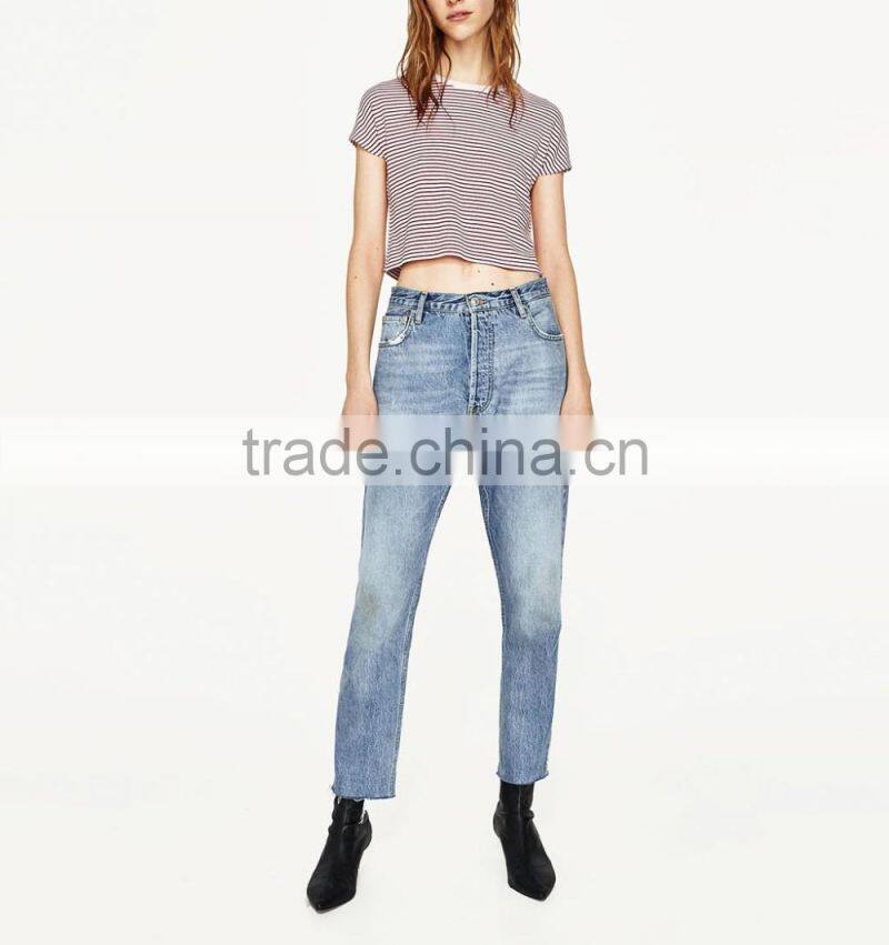 casual tops strip round-neck camiseta top