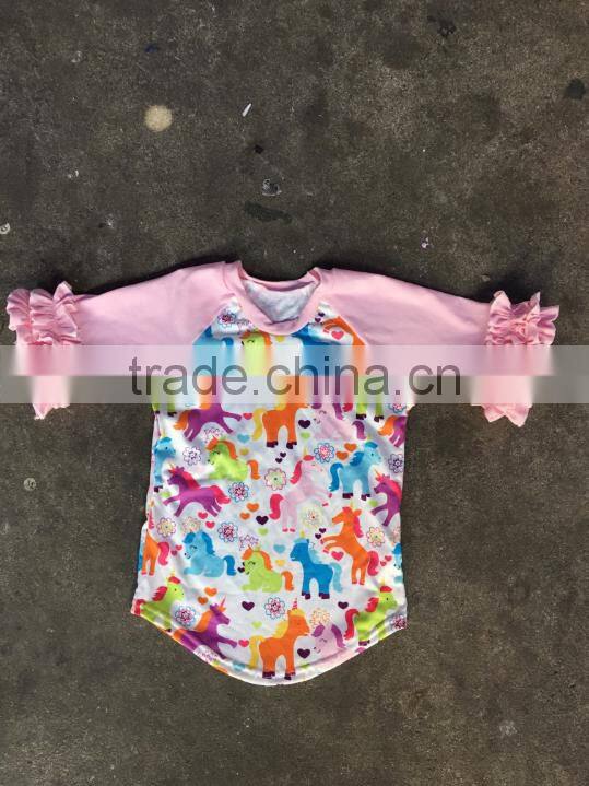 One-piece baby reglan t shirt wholesale bulk clothing cotton/spandx mixed ruffle clothes kids shirt