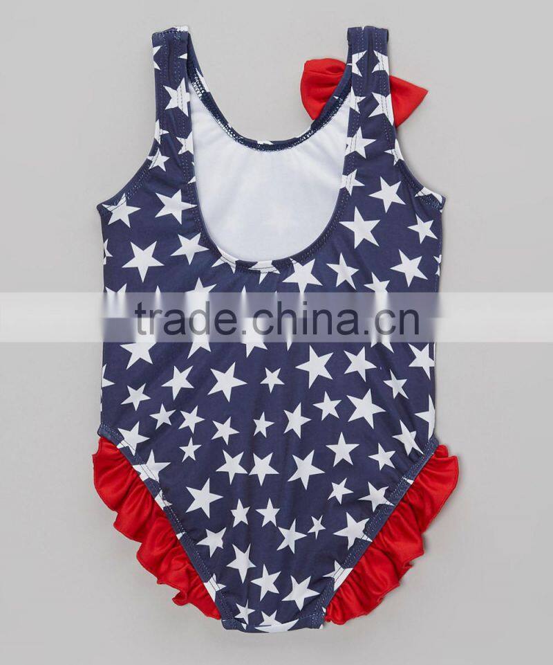 New Design Girl Beachwear With Navy And Red Stars One-Piece Girl Swimwear Girls Clothes G-NP-S905-402