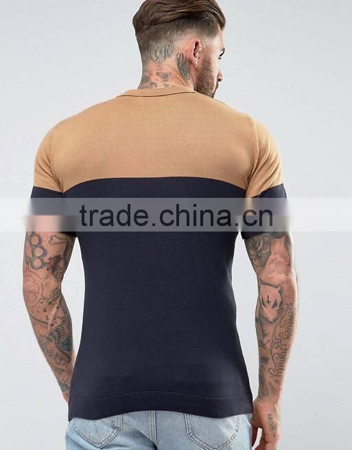 Mens Regular fit T-shirt Polo With Colour Block detail Tan Navy