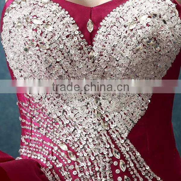 High quality red fish feast slim evening dress without shoulder for women 2016