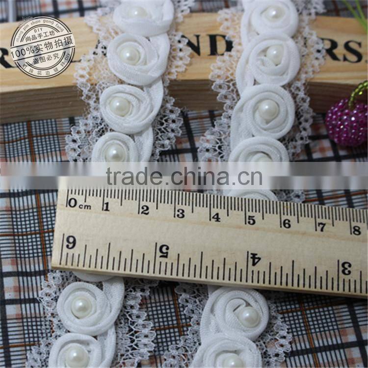 DIY Sewing/Garment/Clothes Accessories 3cm Pearl Ruffled flower Lace Trim