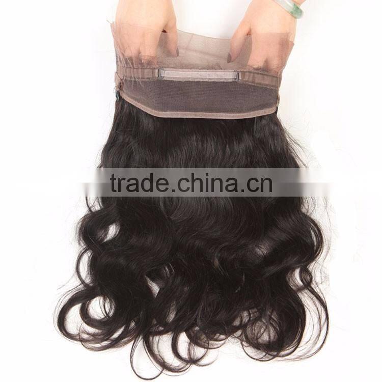 100% Chinese Virgin Human Hair Body Wave 360 Lace Frontal Bleached Knots with Baby Hair 360 Closure