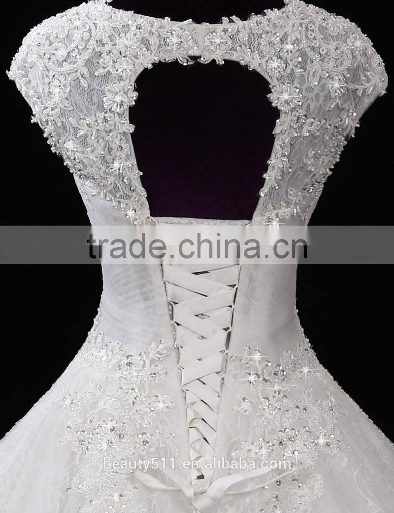 2017 new design real picture ball gown wedding dress for fat women Classic Appliques Sequin Wedding Dress F11601