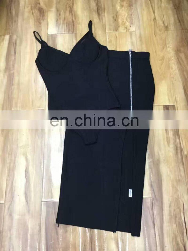 Amigo 2017 new designer sex lace black strap long slit zipper bandage dress evening dresses for women party wear