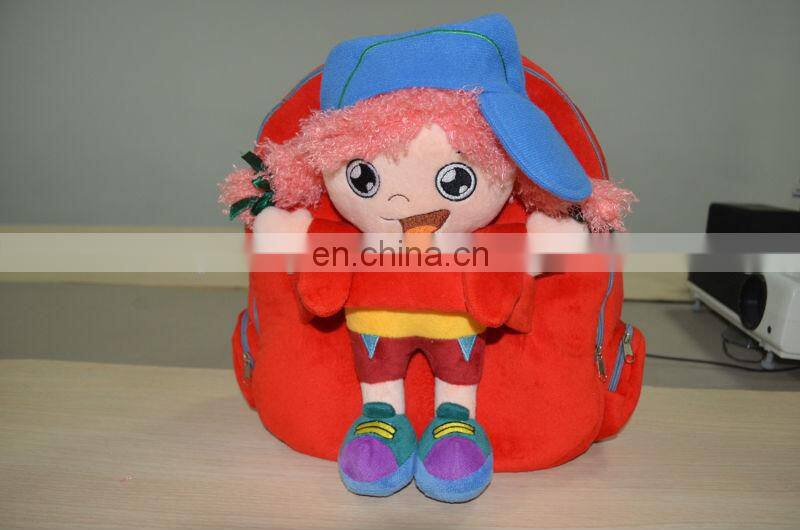 Kids school plush animal backpacks with removable toy