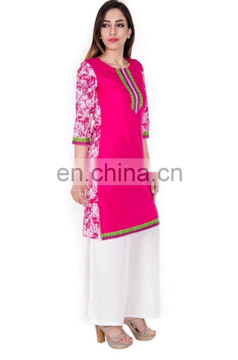 Wholesaler Indian style Kurti back printed and front solid border on Yoke & bottom of kurti
