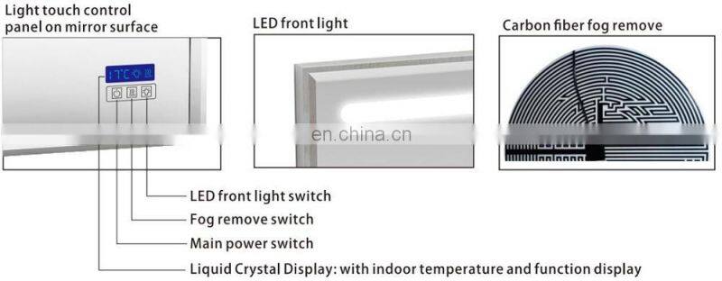 frameless bathroom wall antifog mirror with light LED