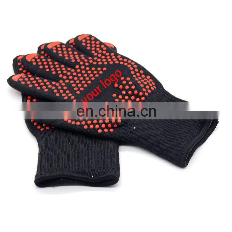 Extra Long Cuff Protection Aramid BBQ Grill Gloves with Non-slip Silicone Grip