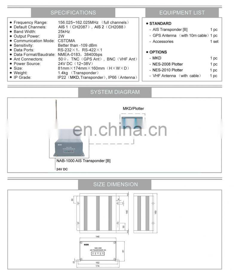 Marine electronics navigation communication NAB-1000 imo vessel automatic identification sysyem class b AIS transponder