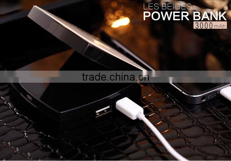 2016 fashion 3000mah Channel power bank mirror travel charger