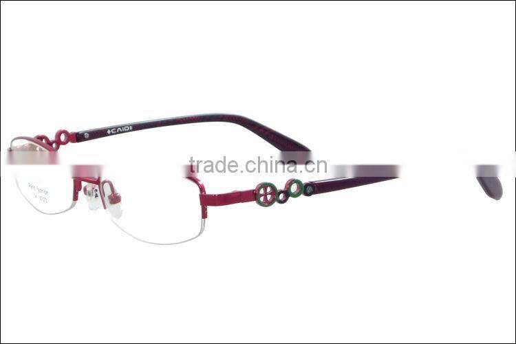 Fashion style women metal half frame eyeglasses frame with pattern temple with clear lenses