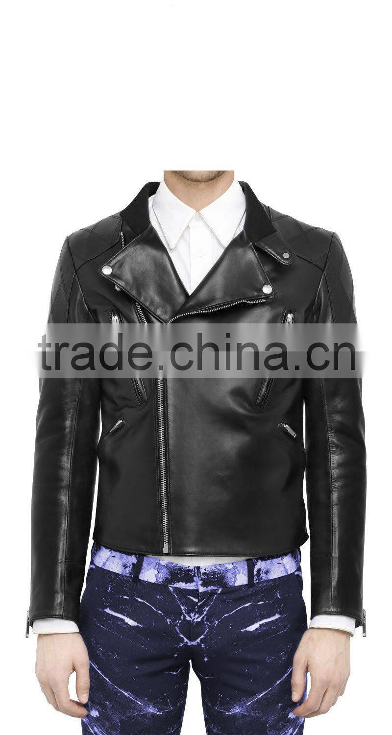UTILITY MEN LEATHER JACKET WITH FOUR FRONT ZIPPER POCKETS