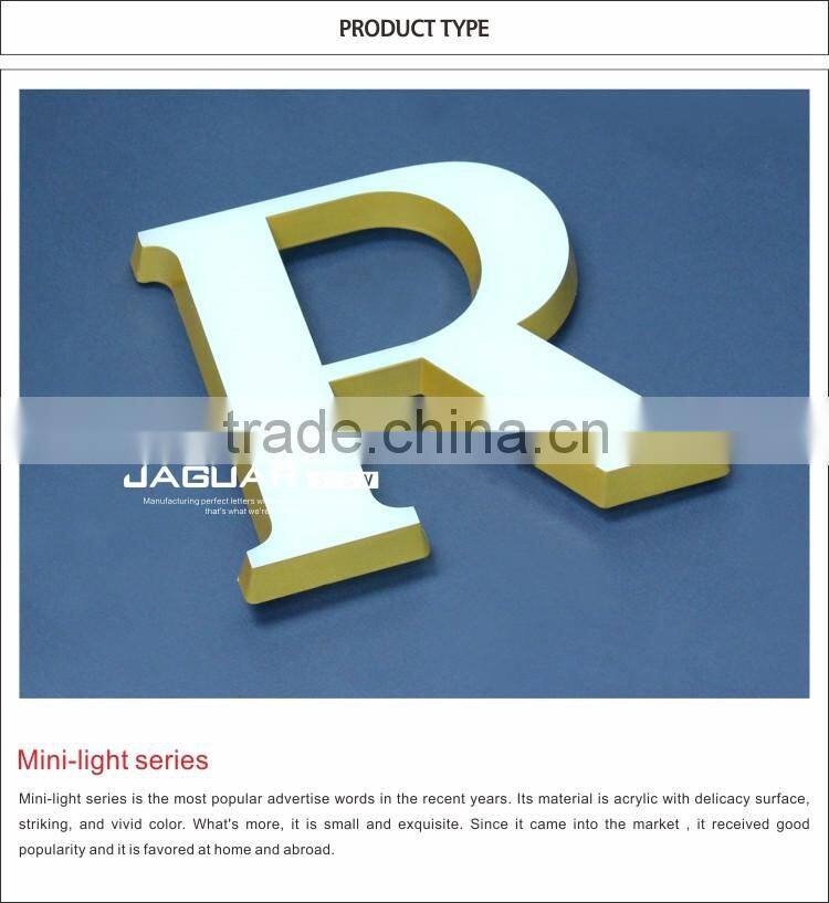 Vinyl film apply side outdoor waterproof mini embossing acrylic led letter sign