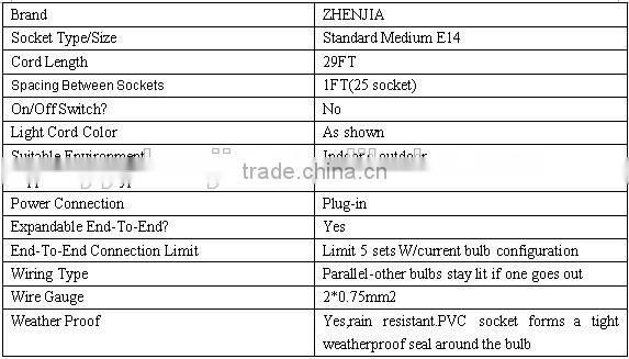 garden wedding party lights waterproof decoration lights 220V 25 socket outdoor string lights