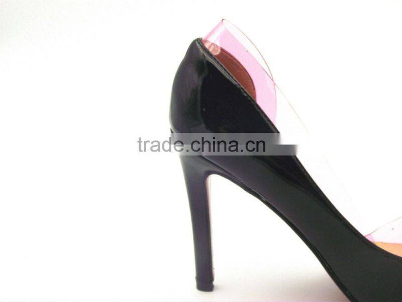 new fashion pointed toe sides empty high heel shoes with plastic