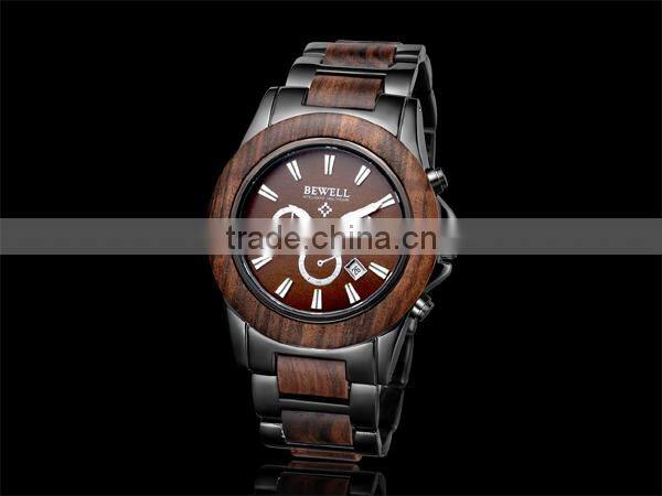 Handmade 100% Natural Wood Watch Quartz Stainless Steel Back Watch