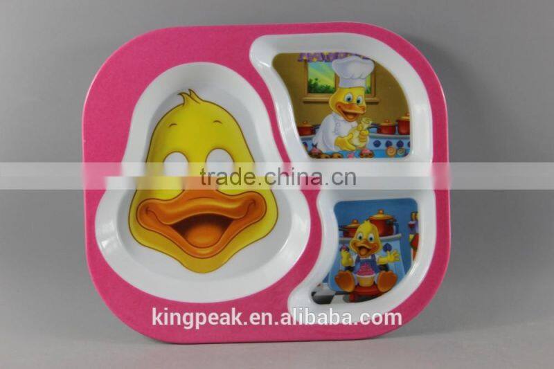 2015 Best Selling Melamine Kids Divided Dinner Plates/melamine plastic dishes and plate/3 Compartment Kids' Dinner Tray