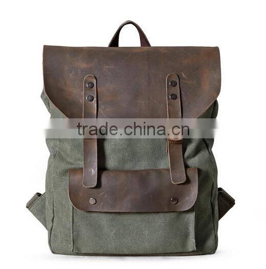 Men Soft Canvas Backpack with real Leather