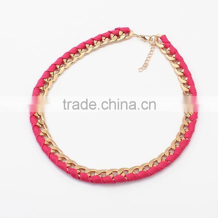 Hot sale fashion jewelry golden alloy rope braided metal necklace