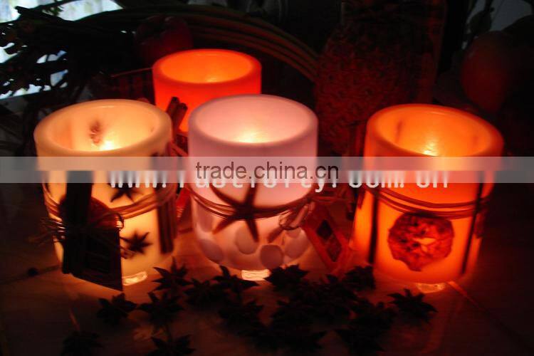 Handmade beautiful printing pillar LED candles for wedding souvenirs