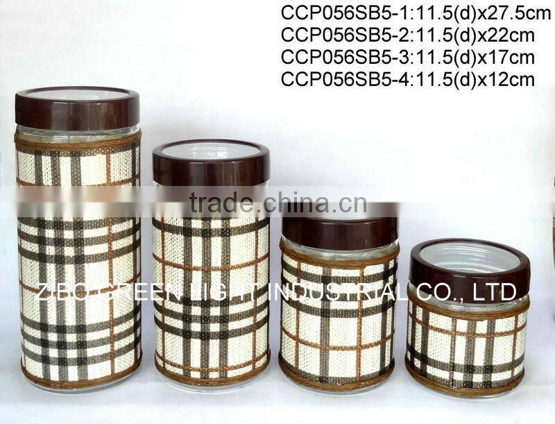 Glass jar with weaved coating and plastic lid (CP066SB)