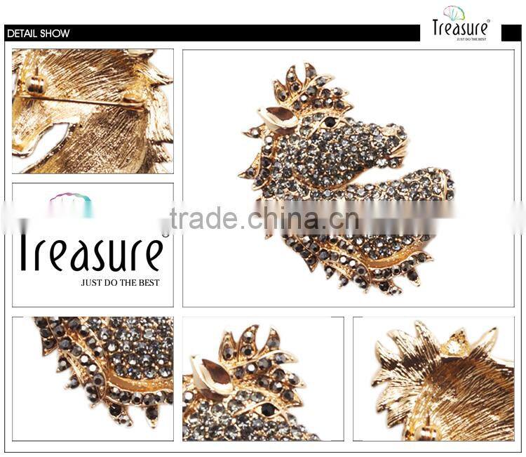 Wholesale Jewelry gun black and golden alloy Boar shape rhinestone brooch jewelry