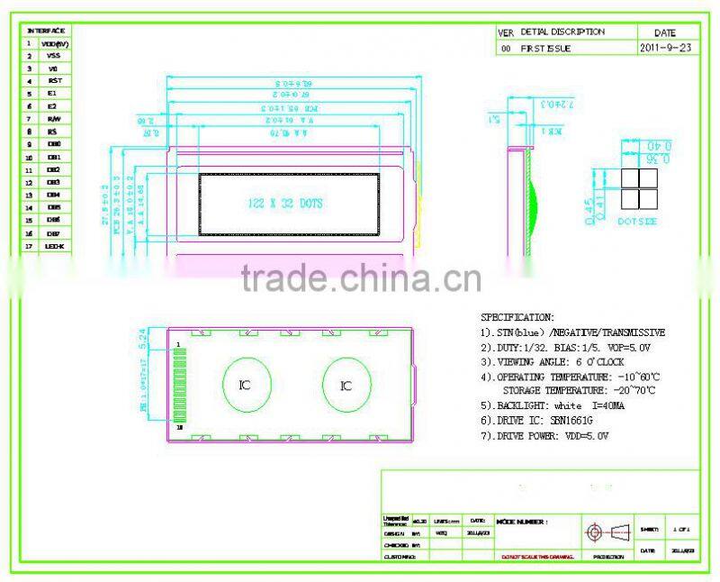 122x32 COB negative transparent lcd module