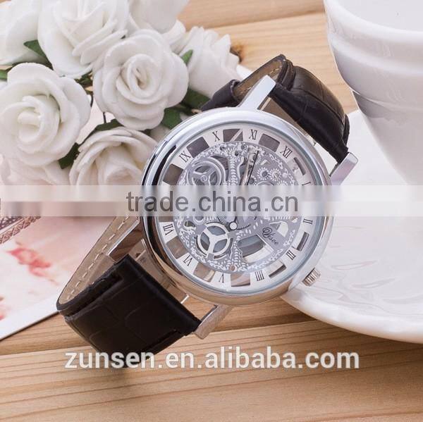 2016 High Quality Hollow Man Gift Clock Luxury Male Bbusiness Leather Wrist Military Sport Watch