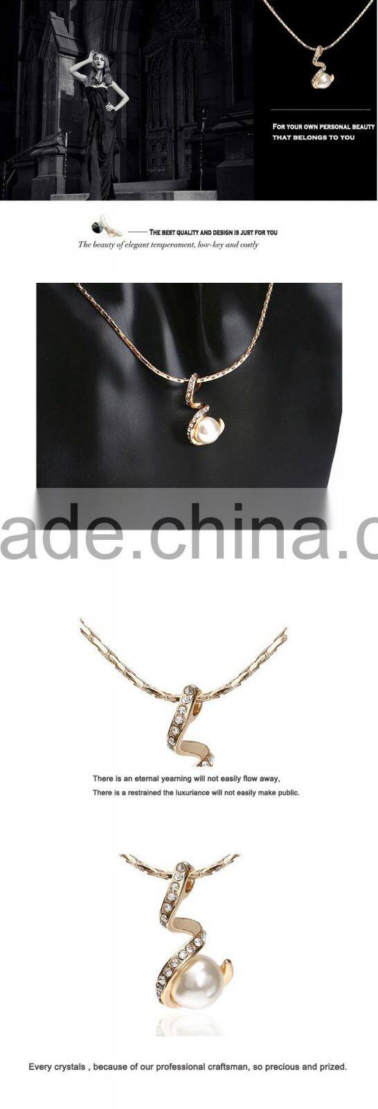 Fashion 18k Austrian Crystal Gold Plated Pearl Necklace For Women