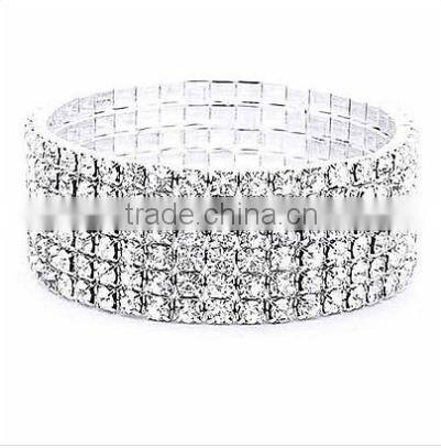 promotional 4 rows clear stretch rhinestone crystals bridal bracelet