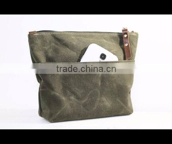 Custom high quality waxed canvas zippered pouch