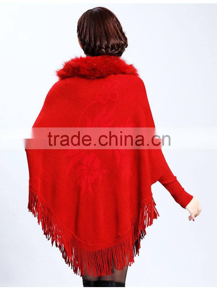 2015 Europe and United States new upmarket collars printing long tassels knitting cape coat female
